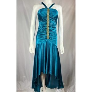 Y2K Teal Formal Halter Dress